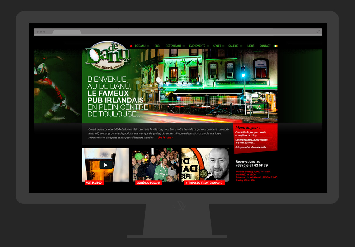 De Danu Irish Pub - Site internet - Drupal - Direction de création - Web design - Rugby - Toulouse