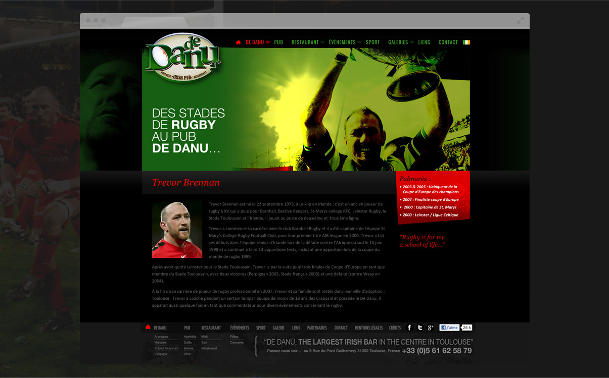 De Danu Irish Pub - Site internet - Drupal - Direction artistique - Web design - Toulouse