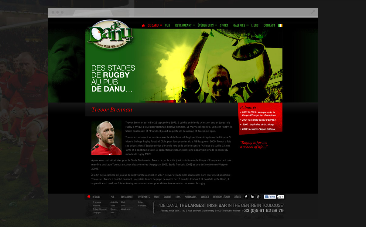 De Danu Irish Pub - Site internet - Drupal - Direction artistique - Web design - Toulouse