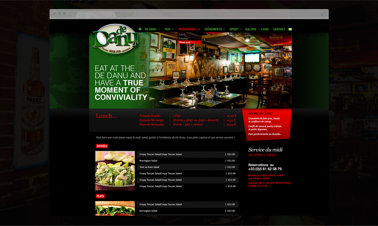 De Danu Irish Pub - Site internet - Drupal - Direction de création - Web design - Toulouse