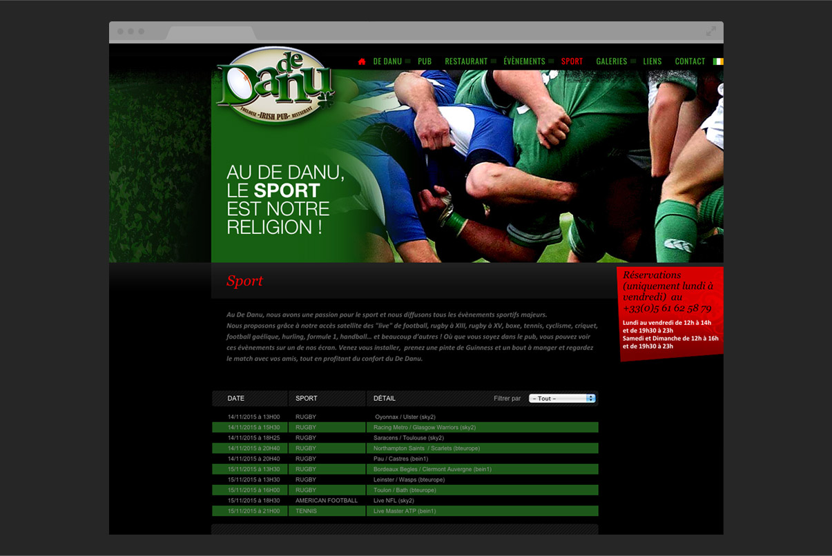 De Danu Irish Pub - Site internet - Drupal - D.A - Web design - Rugby - Toulouse