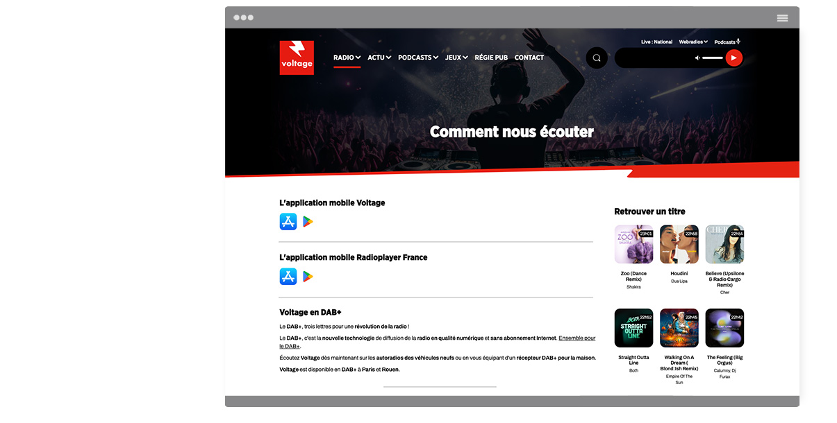 Voltage FM, site internet, direction artistique, webdesign - Design by Olivier Varma