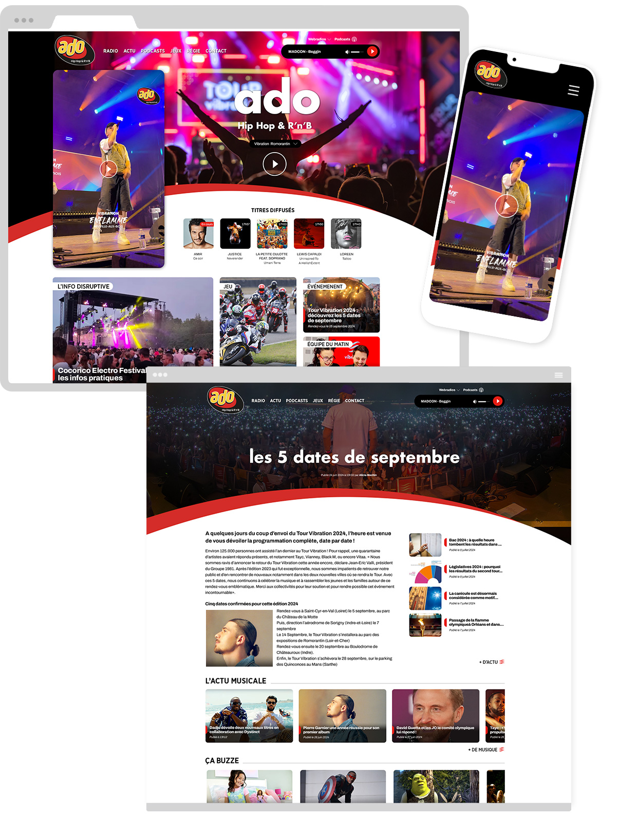 Ado FM, site internet, direction artistique, webdesign - Design by Olivier Varma